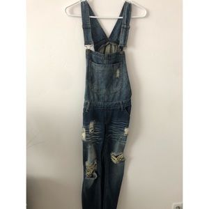 Distressed overalls